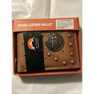 RIDGE MOUNTAIN VEGAN LEATHER Virgin de Guadalupe STUDDED BIFOLD MEN'S WALLET new